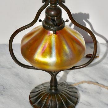 Tiffany Studios Bronze and Favrile Harp Table Desk Lamp
