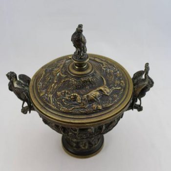 Jules Moigniez 19th Century “Coupe Aux Cigognes” Hunting Bronze Covered Urn