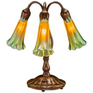Tiffany Studios Style Three Lily Bronze and Favrile Table Lamp