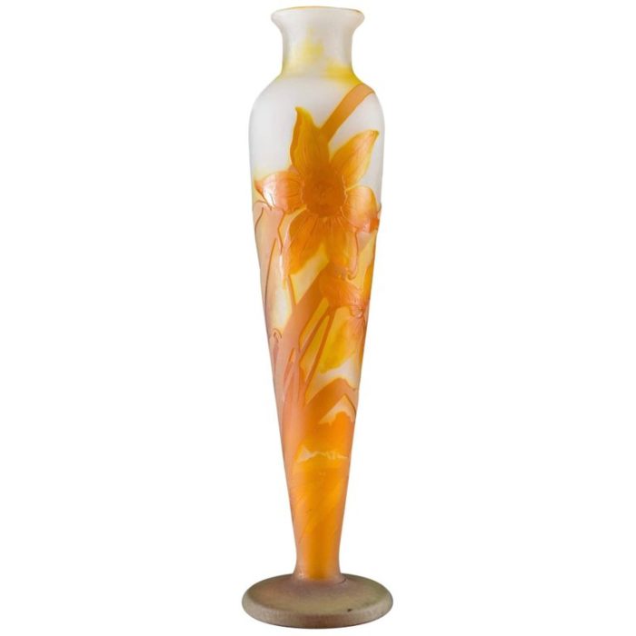 Monumental Emile Galle Art Nouveau Fire Polished Daffodil Vase. 1907
