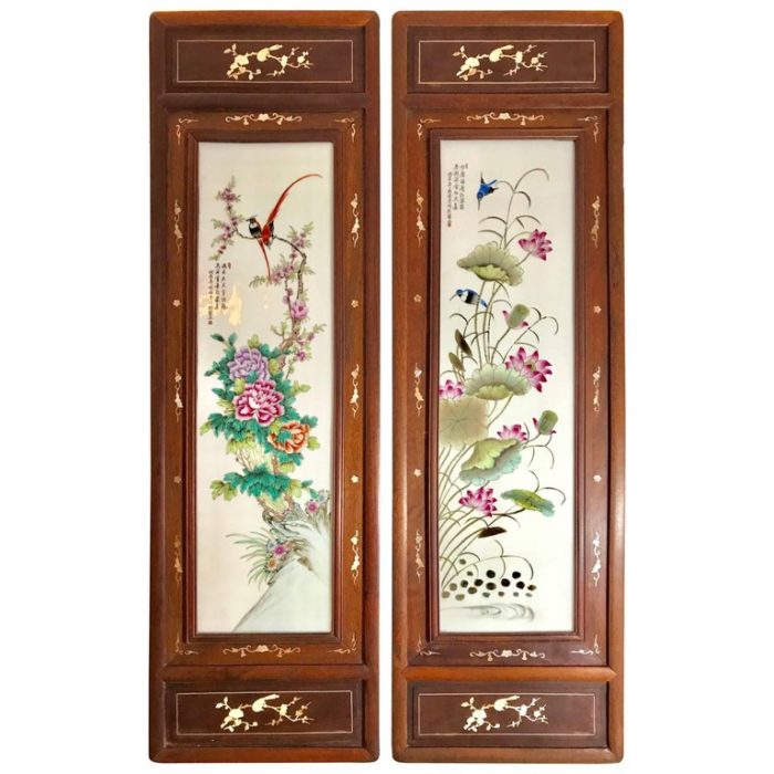Large Pair of Chinese Republic Liu Yucen Signed Porcelain Painted Plaques, 1928