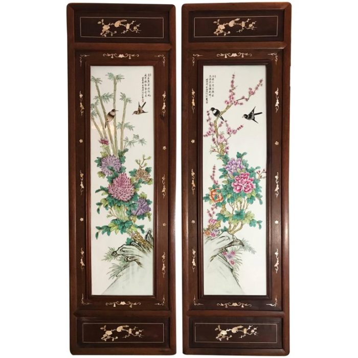 Pair of Chinese Republic Liu Yucen Signed Porcelain Painted Plaques, 1928