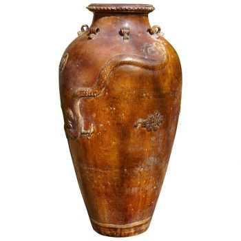 Chinese Ming dynasty Martaban 39 Inch Stoneware Storage Vase with Dragons