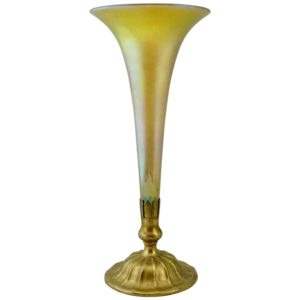 Tiffany Studios New York Bronze and Favrile Trumpet Vase