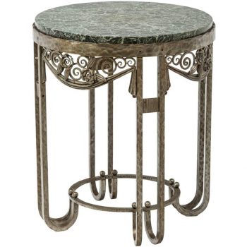 Paul Kiss Wrought Iron And Green Marble Art Deco Gueridon Console Side Table