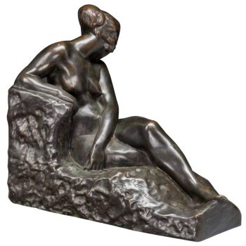 Antoine Bouraine French Bronze of a Lounging Nude Woman, 1900