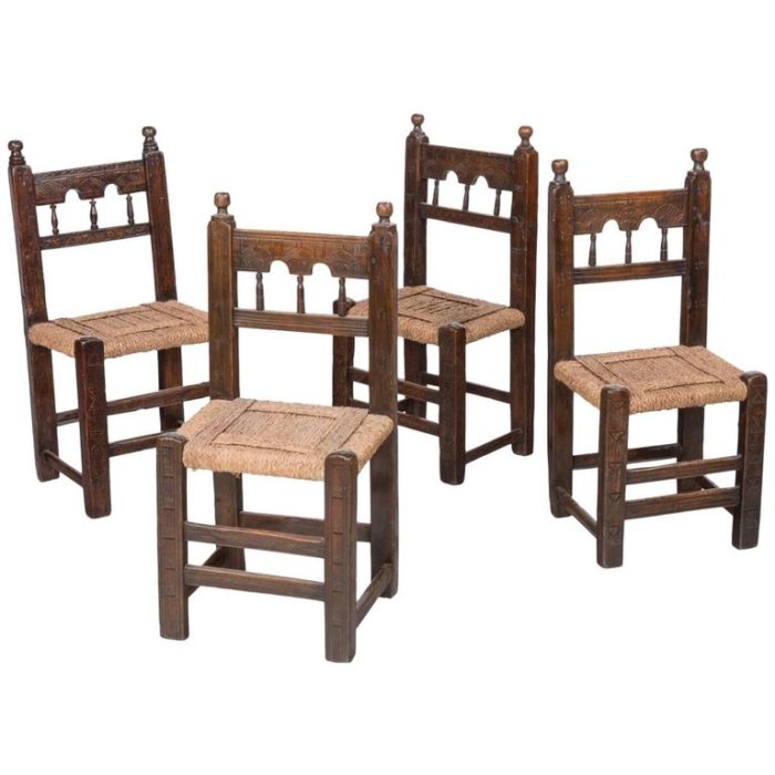 Four 17th Century Spanish Moorish Side Chairs