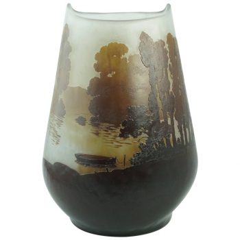 Monumental Emile Galle Lake and Forest Scenic Cameo Vase