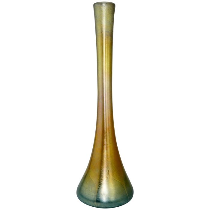 Monumental Louis Comfort Tiffany Favrile Pull Feathered Decorated Vase