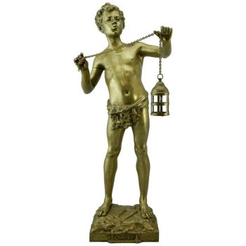 Adolphe Jean Lavergne Large Gilt Bronze Figure of a Boy with Lantern