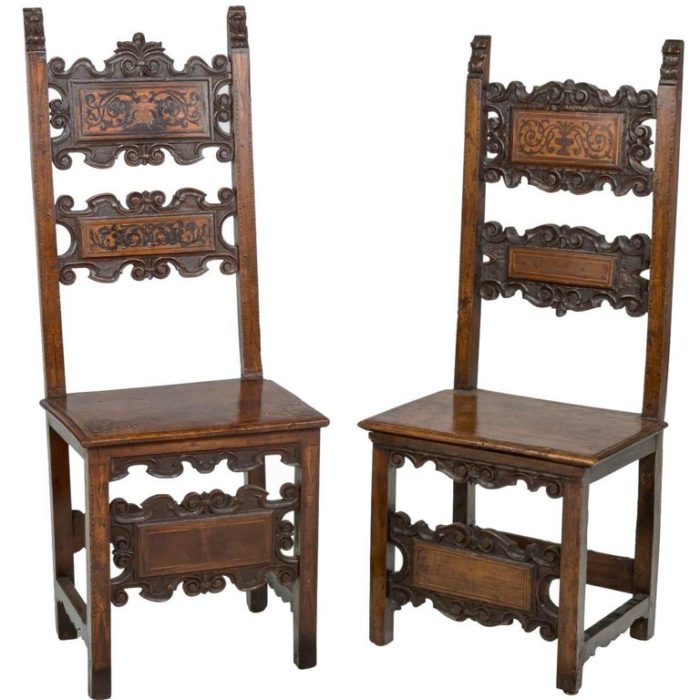 17th Century Pair of Lombardian Italian Swiss Carved Chairs