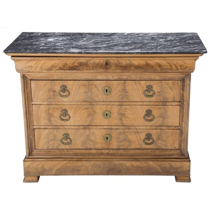 Stunning Louis Philippe French Mahogany and Black Marble Commode Chest