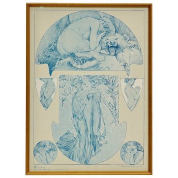 Alphonse Mucha collotype, plate 18 from “Figures Decoratives,” 1905
