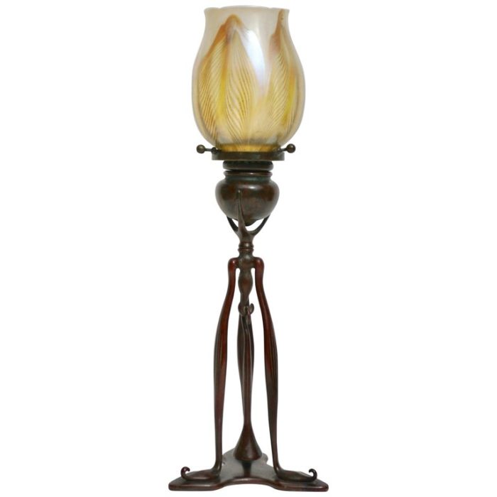 Tiffany Studios Bronze and Favrile Candlestick Lamp, 1900