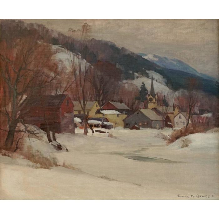 Emile Albert Gruppe “Winter Cambridge” Oil Painting, 1946