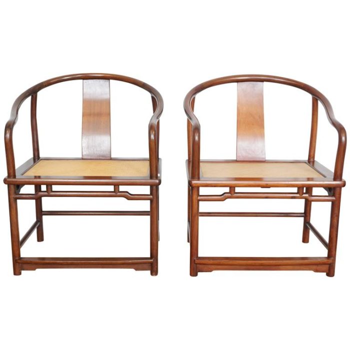 Pair of Mid-Century Huanghuali Chinese Rosewood Horseshoe Side Armchairs