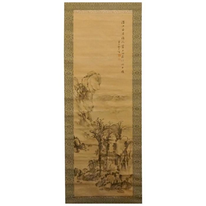 18th Century Chinese Landscape Ink on Silk Scroll Painting