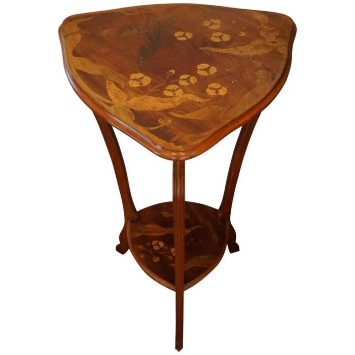 Art Nouveau Marquetry Gueridon Table Stand with Dragonflies, circa 1900