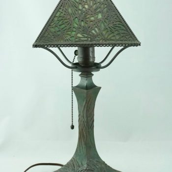 Art Nouveau Pine Needle Bronze and Glass Riviere Studios Lamp, circa 1900