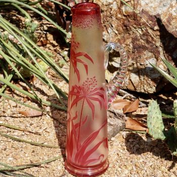 Val St Lambert Art Nouveau Tall Carved Acid Etched Crystal Vase