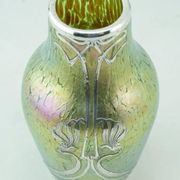 Loetz Crete Papillon Silver Overlay Art Nouveau Vase