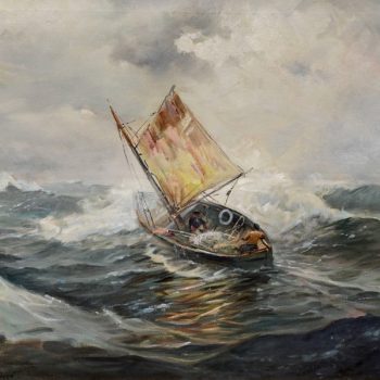 Emile Albert Gruppe Early Painting Sailing in Rough Seas 1930s