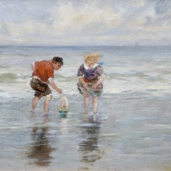 Charles Paul Gruppe, Children Playing With Sailboat In Waves