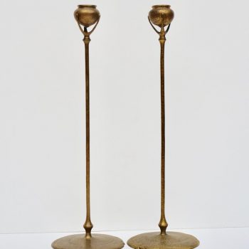Tiffany Studios New York 1213 Gilt Bronze Candlesticks