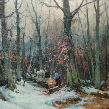 Emile Albert Gruppe “Woodcutters” Oil Painting, circa 1950