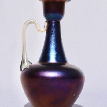 Loetz Rubin Matte Iris Handles Ewer Vase, Rare 1898