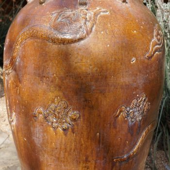 Chinese Ming dynasty Martaban 39 Inch Stoneware Storage Vase with Dragons