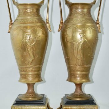 Stunning Pair of Early Ferdinand Levillain French Bronze Hand Chased Urns