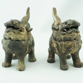 19th Century Qing Chinese Cast Iron Foo Dogs Lions Incense Burners