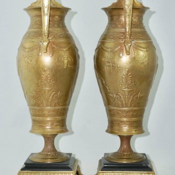 Stunning Pair of Early Ferdinand Levillain French Bronze Hand Chased Urns