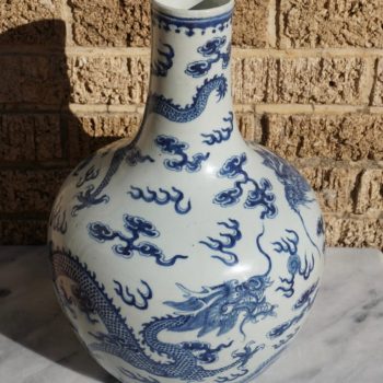 Qing Dynasty Blue and White Imperial Ming Style Dragon Vase