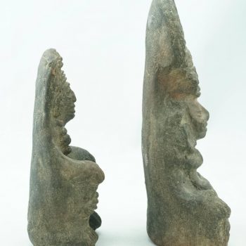 Two Pre Colombian Aztec Carved Volcanic Stone Figures with Headdress