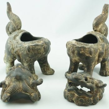 19th Century Qing Chinese Cast Iron Foo Dogs Lions Incense Burners