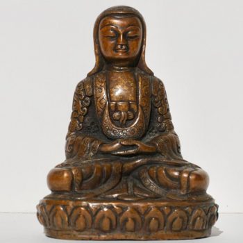 18th- 19th Century Tibetan Copper Alloy Bronze Lama Buddha with Silver Inlay