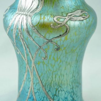 Vase Loetz Widow Cobalt Creta Papillon Silver Overlay, Art Nouveau, 1900