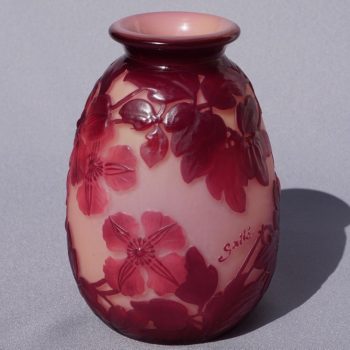 Emile Galle Blownout Red and Pink Clematis Flower Vase