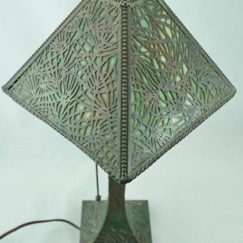 Art Nouveau Pine Needle Bronze and Glass Riviere Studios Lamp, circa 1900