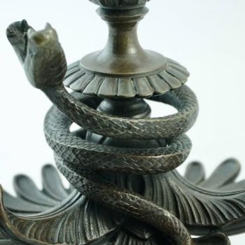 Victor Paillard Pair of Bronze Snake and Mouse Candelabra