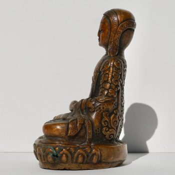 18th- 19th Century Tibetan Copper Alloy Bronze Lama Buddha with Silver Inlay