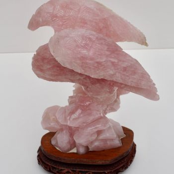 Large Chinese Carved Rose Quartz Eagle on Stand