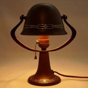 Heintz Bronze Silver Overlay Arts & Crafts Table Lamp