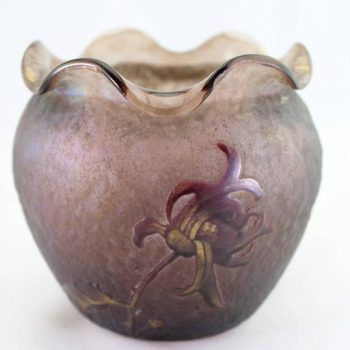 Daum Nancy Cameo Iridescent Iris Vase, circa 1900
