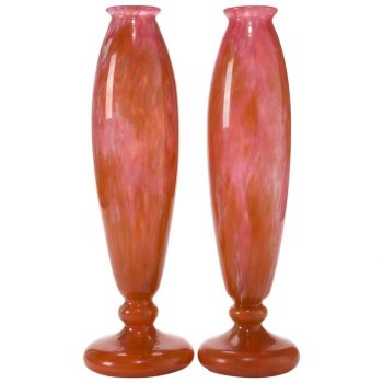 Pair of Charles Schneider Art Deco Glass Vases, circa 1915