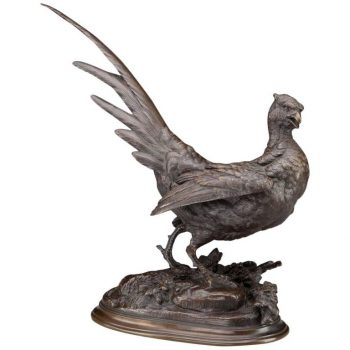 Paul Edouard Delabrierre 19th Century French Bronze of a Startled Pheasant