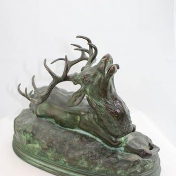 Louis Vidal, Bronze of a Wounded Stag, Barye, circa 1863
