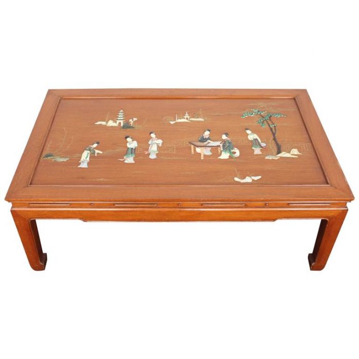 Mid-Century Chinese Scenic Inlay Rosewood Coffee Table